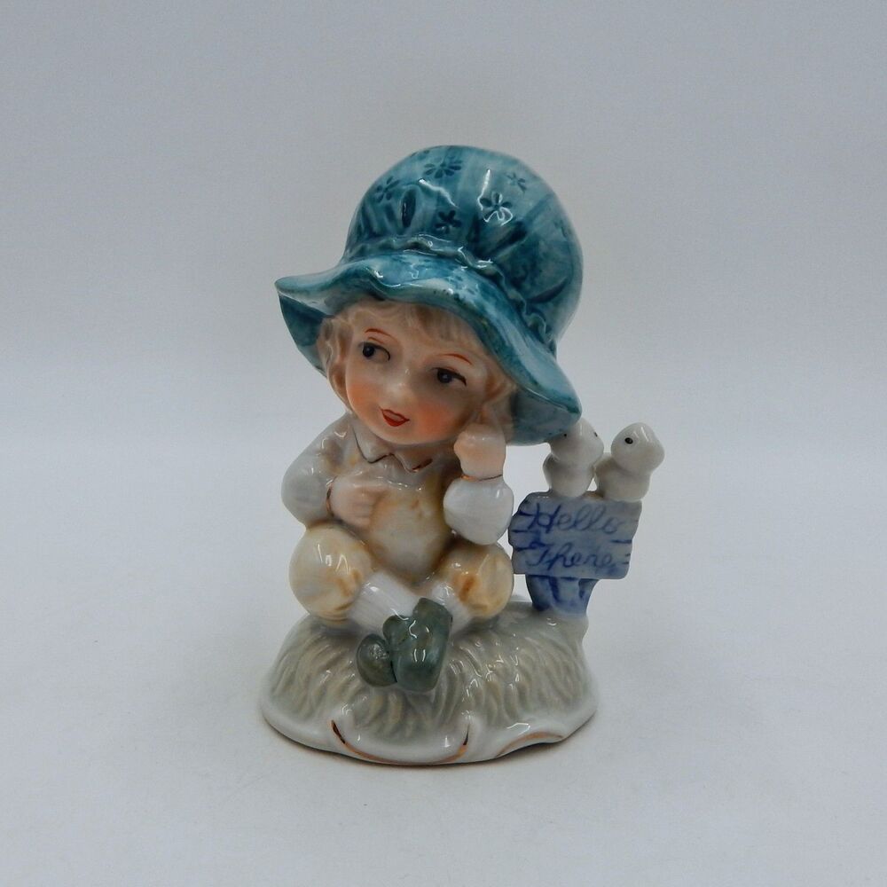 Price Products Child Boy Sitting with Birds on Hello There Sign Blue Bonnet 5 In